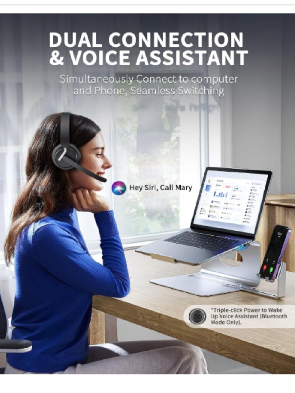Bluetooth Wireless, Hands Free, Noise Cancelling Headset with Charging Base - Picture 3 of 6
